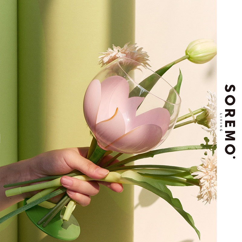 Ly Thủy Tinh Uống Rượu Vang Hình Hoa Tulip Nhiều Màu Sắc Kính