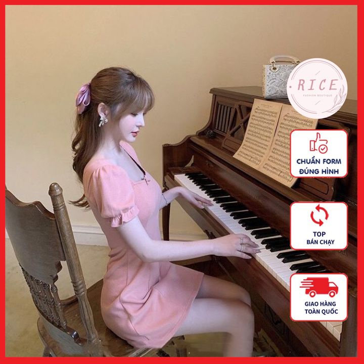 Váy Body Cổ Vuông Tay Phồng Dáng Ngắn Ulzzang Hàn Quốc🌺SALE🌺 Đầm Ôm Body Ulzzang Cao Cấp
