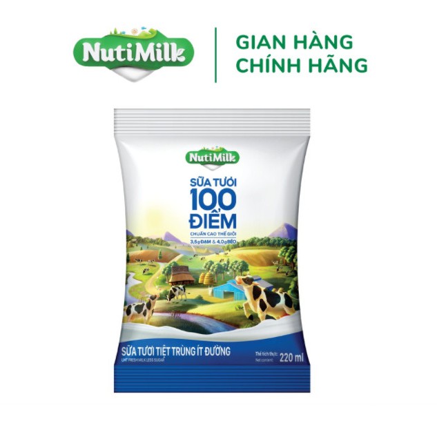 Sữa tươi 100 điểm Nutifood NutiMilk ít đường 220ml/bịch