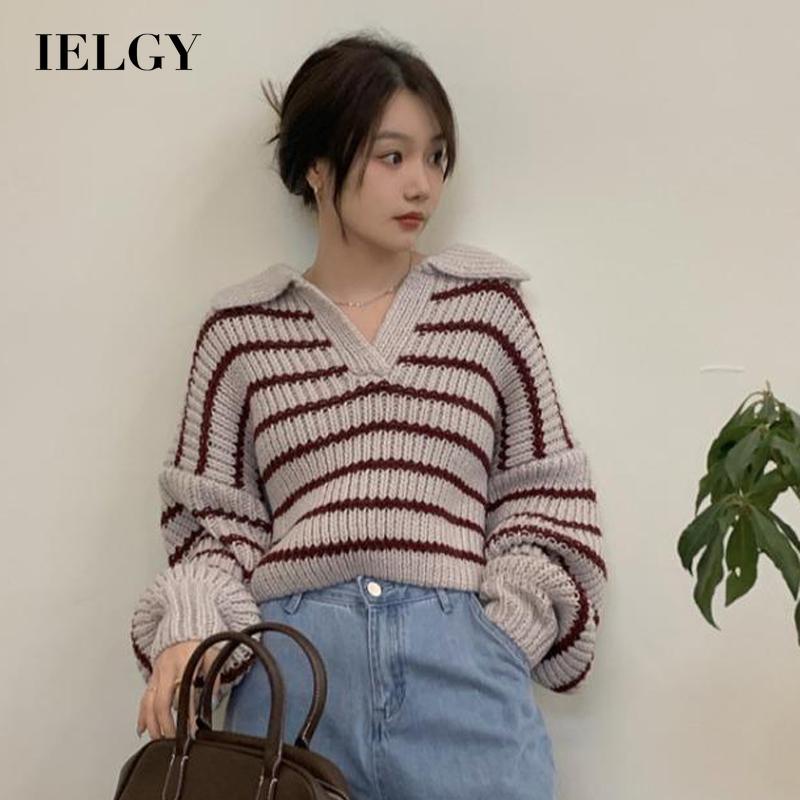 Áo sweater dệt kim IELGY họa tiết kẻ sọc thời trang cho nữ