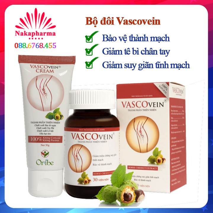 Viên uống và kem bôi VASCOVEIN – Bảo vệ thành mạch, giảm suy giãn tĩnh mạch, giảm tê đau phù chân tay