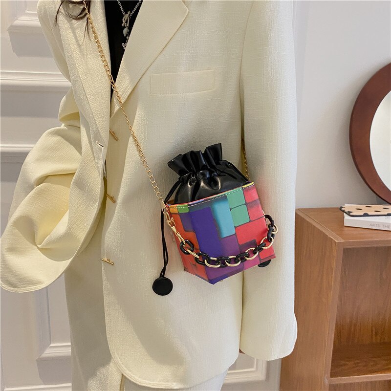 Túi xách messenger Jasmin Noir bằng da PU đeo vai dây xích hình vuông nhỏ thời trang cho nữ