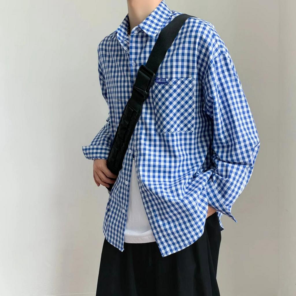 Áo Sơ Mi Tay Ngắn Dáng Rộng Họa Tiết Sọc Caro Phong Cách Hàn Quốc Thời Trang Cho Nam