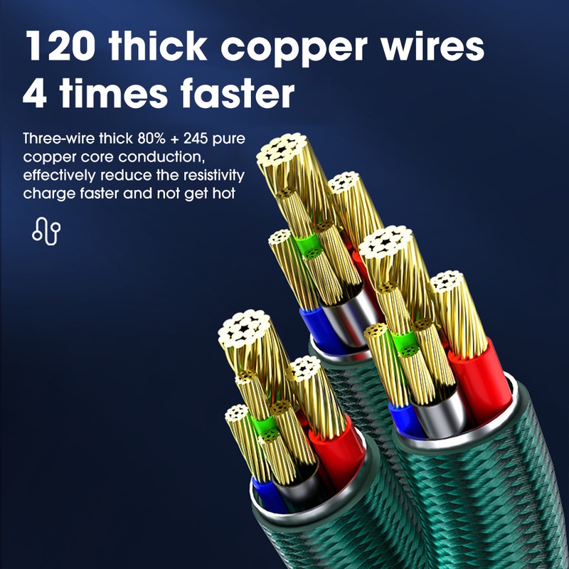 Dây Cáp Sạc Nhanh 6A 100W 3 Trong 1 Cổng Micro USB Type-c Bện Sợi Nylon Cho Điện Thoại Thông Minh