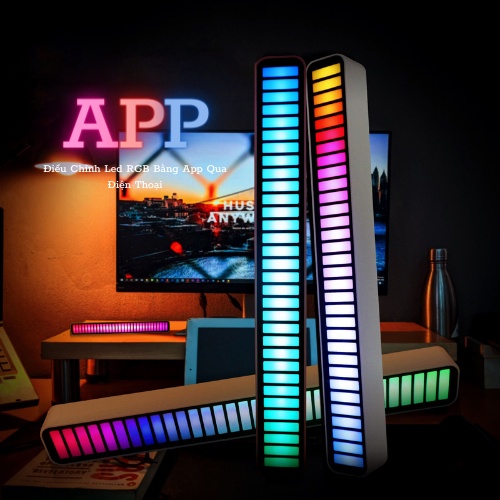 Thanh Đèn LED RGB Ánh Sáng Màu Nhấp Nháy Theo Nhạc Điều Khiển Bằng Giọng Nói 32 Bit