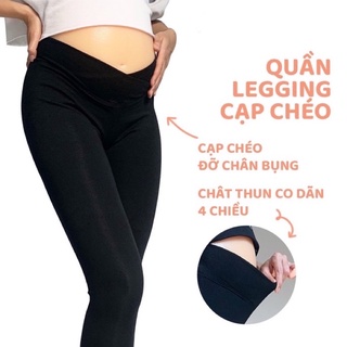 Quần legging bầu cạp chéo chất zip tăm