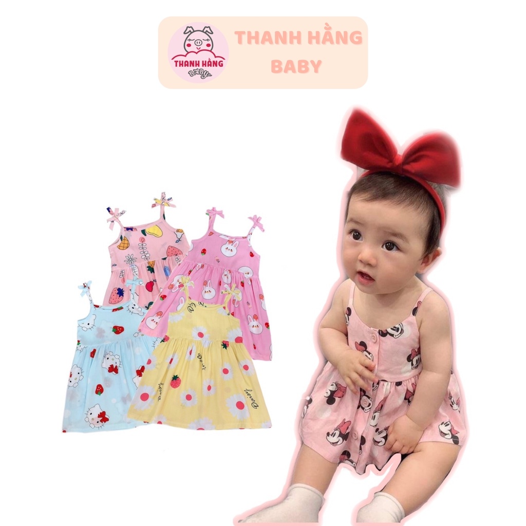 Váy Trẻ Em 2 Dây Buộc Nơ, Váy Tole Cho Bé Lanh Lụa Thái Siêu Mát Cho Hè Thanh Hằng Baby 7 Đến 17 Kg