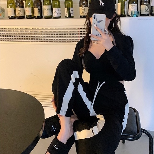 【ZHELIHANGFEI】Quần Thể Thao Lưng Cao Ống Rộng Xẻ Tà Thời Trang Năng Động