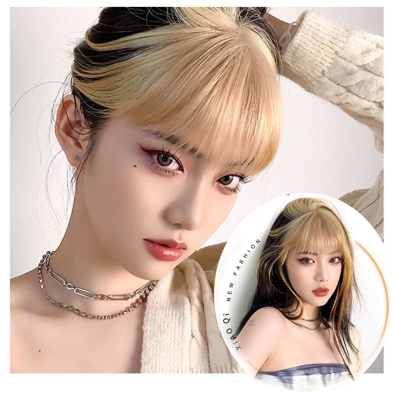 tóc giả nhuộm 1 Kẹp Tóc Mái Giả Màu Vàng Đồng Thời Trang Dành Cho Nữ