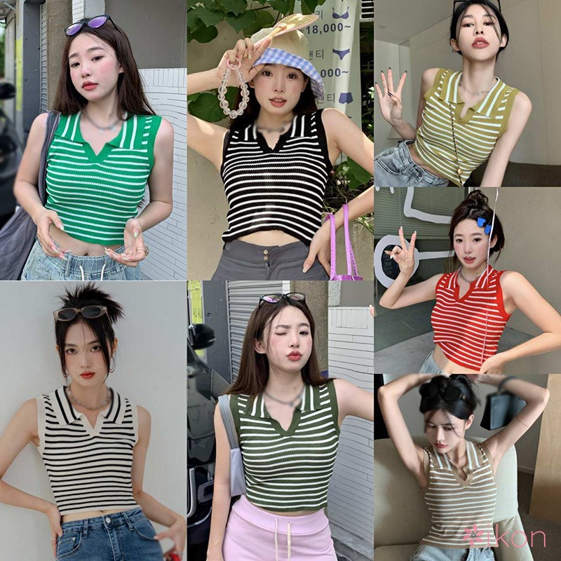 Áo Tank Top Dệt Kim Sát Nách Thiết Kế Cổ Bẻ Thanh Lịch