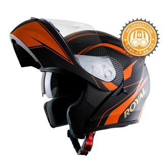 Nón bảo hiểm Fullface Lật hàm 2 kính Royal M179 tem V3 Cam (Tặng balo rút)