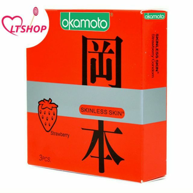 Bao Cao Su Okamoto Skinless Skin Strawberry   siêu mỏng hương dâu  Hộp 3 Cái