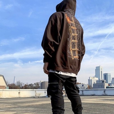 Travis Scott's new Lisa same style flame ladder TS stickman pullover fleece hoodie