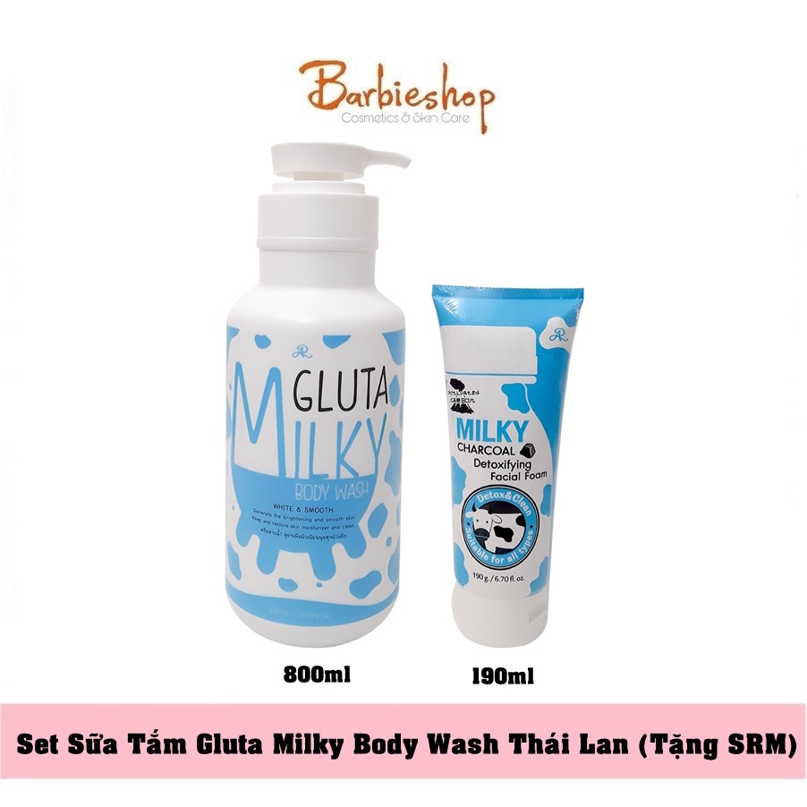 SET SỮA RỬA MẶT + SỮA TẮM BÒ GLUTA MILKY 800ml