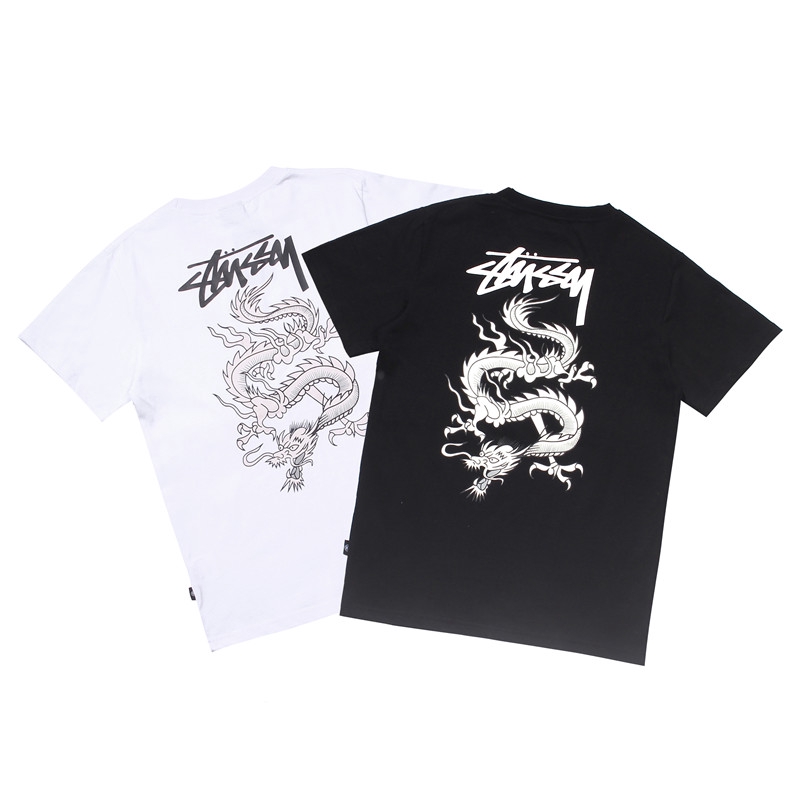 Áo thun tay ngắn cổ tròn in họa tiết chữ Stussy phong cách cá tính cho nam nữ size M-XXL