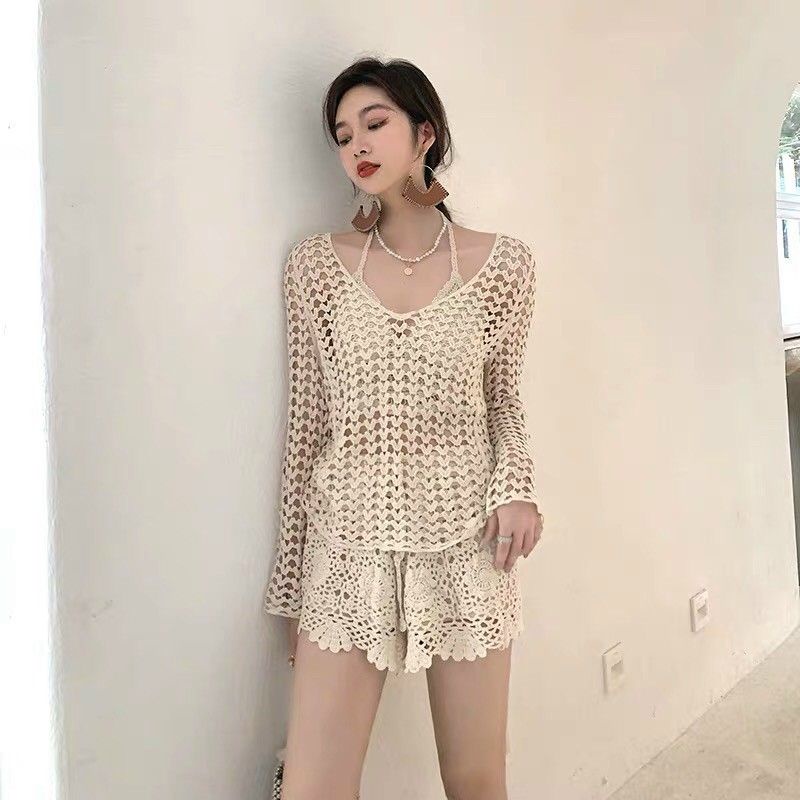 Bikini Len Đi Biển, Set Ren 3 Món Quảng Châu Đan Ngực Vivi Shop