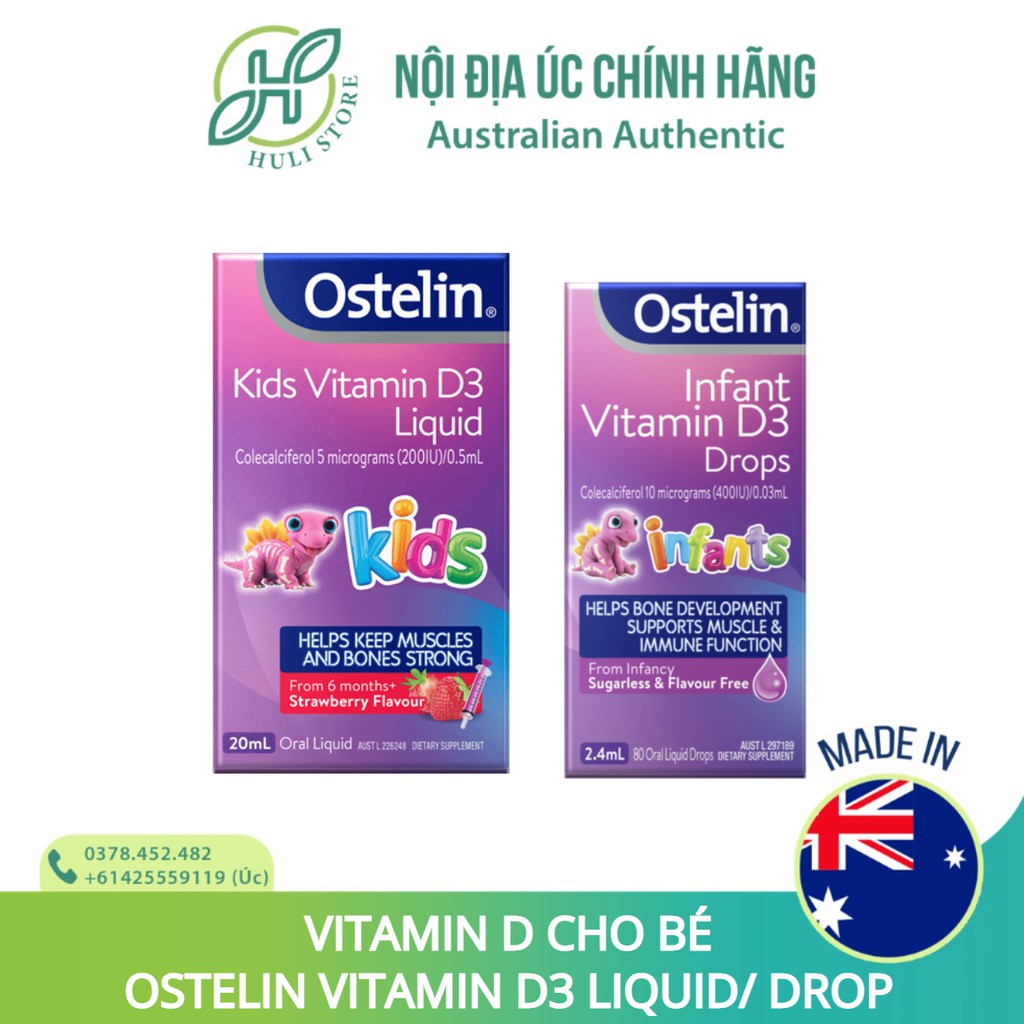 Vitamin D dạng nước cho trẻ Ostelin Kids Liquid 20ml/Drop 2.4ml