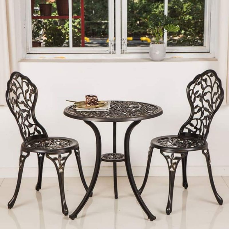Bàn ghế nhôm đúc mẫu lá cây sân vườn ban công 4 ghế 1 bàn