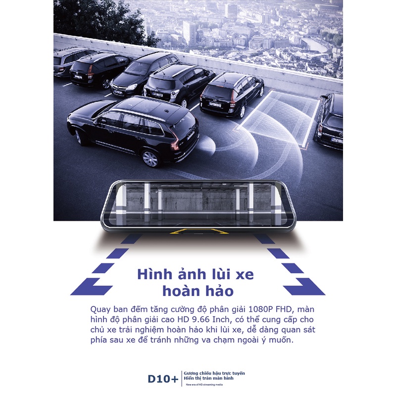 Camera hành trình gắn gương D10, cảnh báo va chạm, màn hình full HD, bảo hành 12 tháng