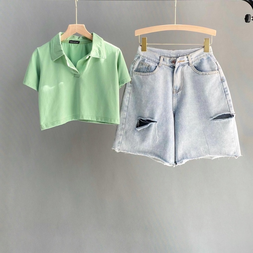 Áo croptop polo nữ tay ngắn ôm body phong cách ulzzang SIB019