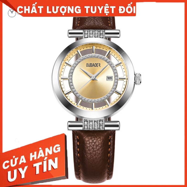 FREESHIP Đồng Hồ Nữ OUBAOER Romance – Dây Da Thật Cao Cấp - Thời Trang Pháp + Hộp & Pin