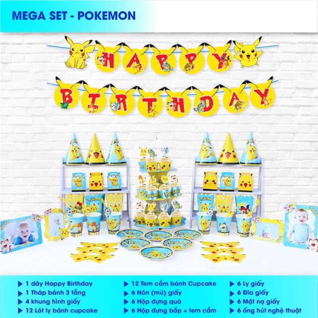 Set giấy mega trang trí sinh nhật gà,  mickey, poketmon, biệt đội chó, nemo,  hoàng tử, gà vàng, dê,  khỉ