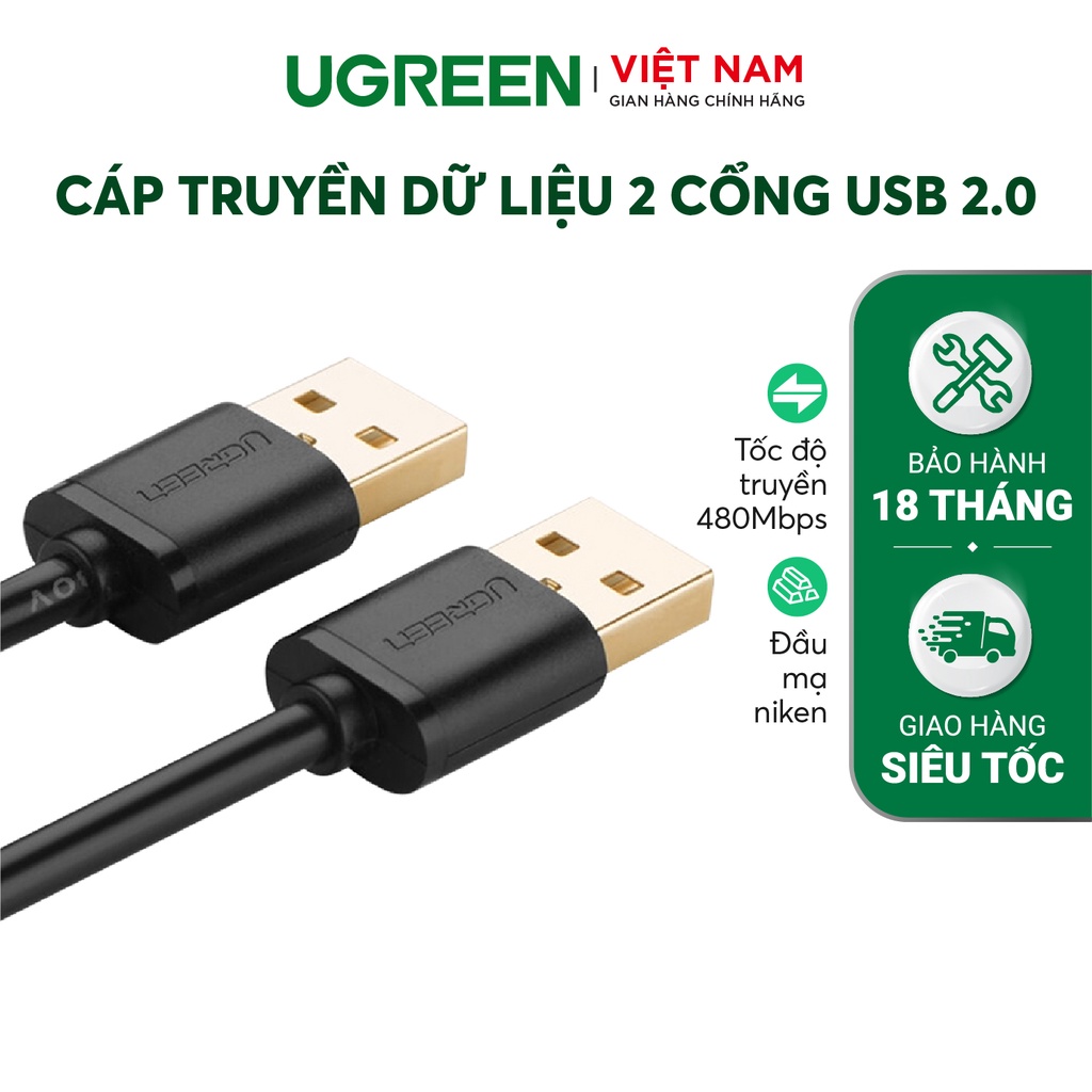 Dây USB 2.0 (đực sang đực) dài UGREEN US102 - Hàng phân phối chính hãng - Bảo hành 18 tháng