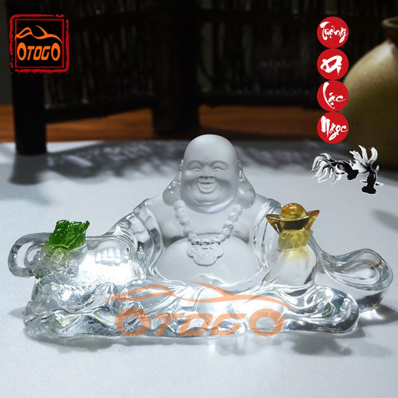 Tượng Di Lặc Ngọc Lưu Ly Trắng Để Taplo Trí Xe Hơi