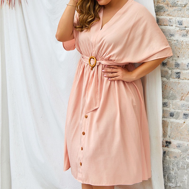 V-neck Party Dress Women Summer Long Big Size Dress Ladies Plus Size Elegant Dress Midi Oversized Dresses Pink XL