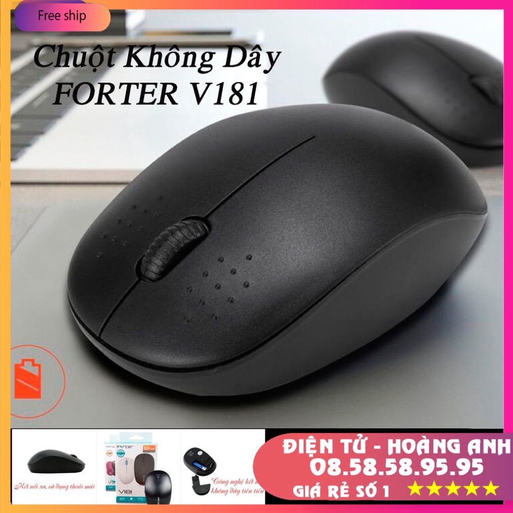 Chuột không dây Forter V181 - W1 W9 - màu đen hang chuẩn xài được trên tất cả bề mặt bóng