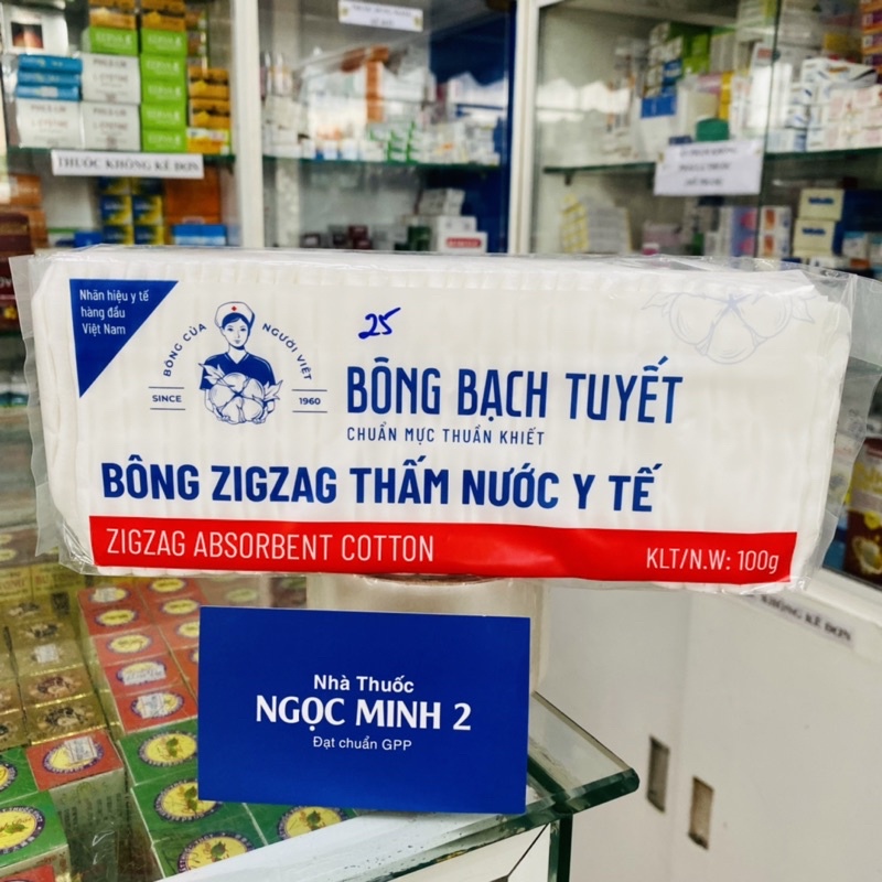 ✅ [Chính Hãng] Bông Bạch Tuyết cắt miếng ( 100g ) Bông Zigzag Thấm nước y tế chuẩn y khoa.