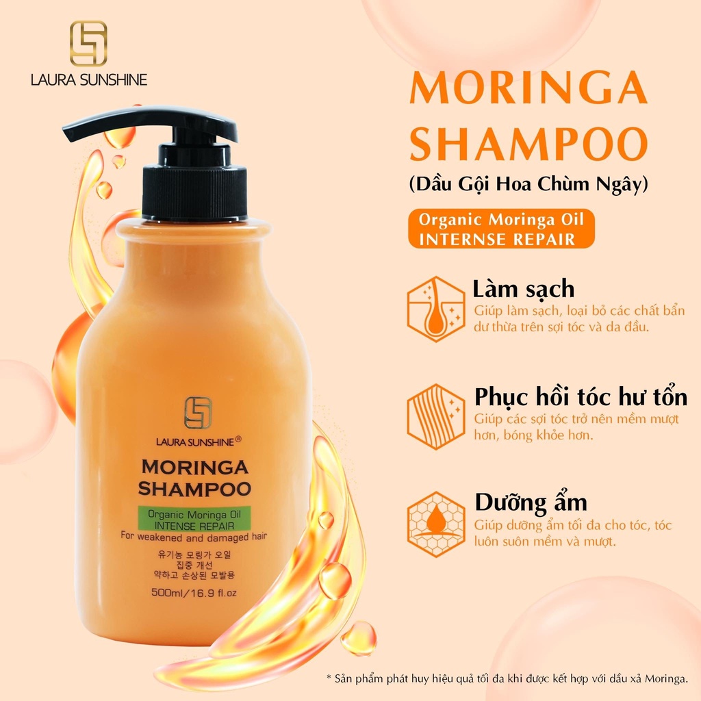 Bộ đôi dầu gội xả Nhật Kim Anh chiết xuất Hoa chùm ngây bảo vệ phục hồi tóc - MORINGA SHAMPOO CONDITIONER LAURA SUNSHINE