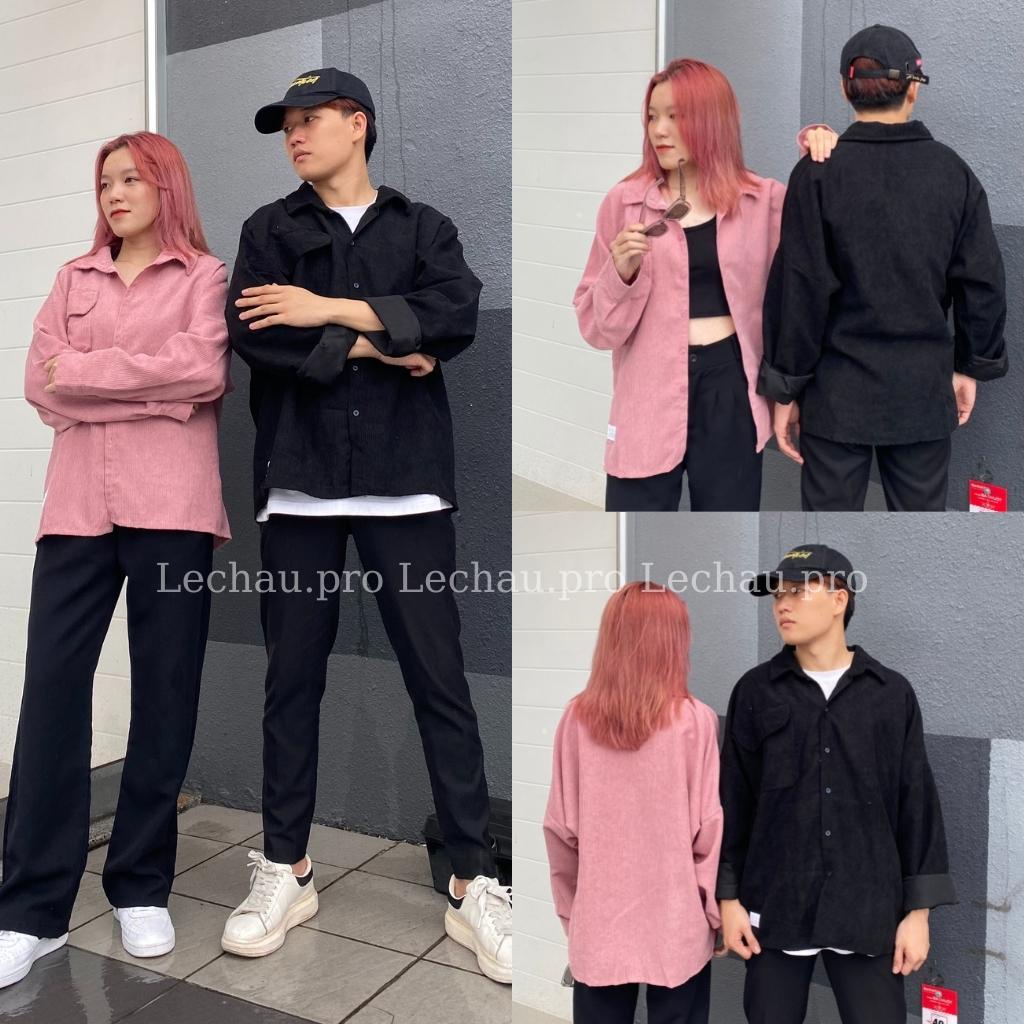 Áo khoác nhung tăm unisex form rộng ulzzang hottrend AKSMNT03 jacket sơ mi nam nữ streetstyle hàn quốc rẻ đẹp LECHAU