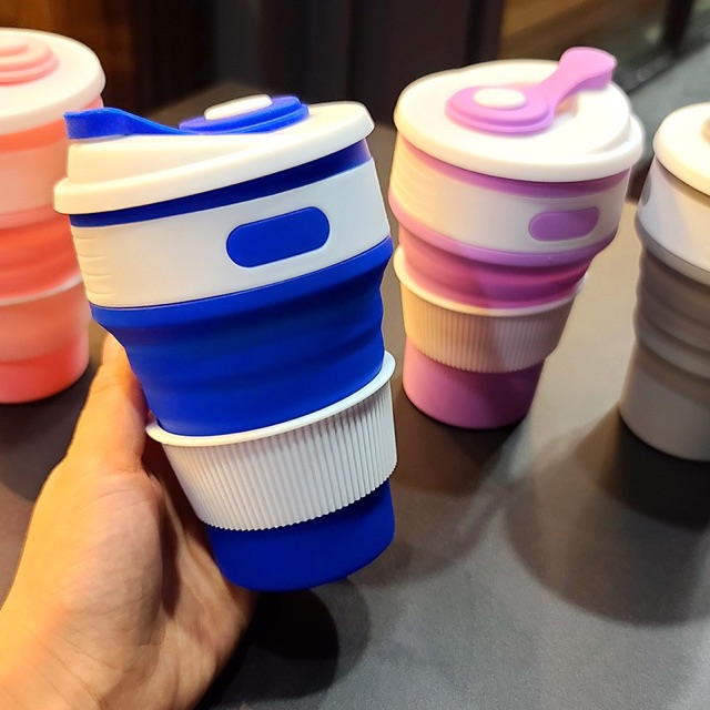 Cốc gấp gọn silicon chịu nhiệt 200 độ có nắp dung tích 350ml sẵn hàng 6 màu dễ dàng mang đi du lịch, dã ngoại | BigBuy360 - bigbuy360.vn