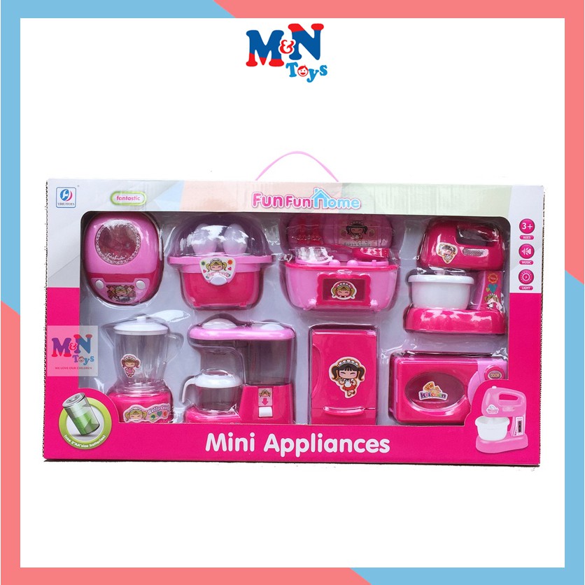 Bộ đồ chơi Đồ dùng nhà bếp 8 món có nhạc có đèn chạy pin như thật cho bé