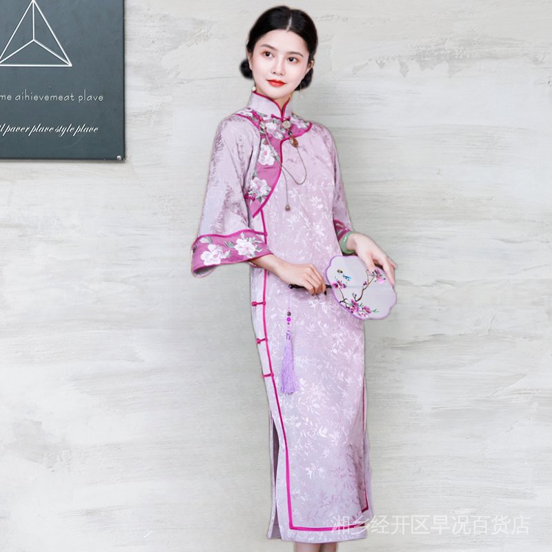Sườn Xám Cách Tân Đêm Qing Dynasty Nút Áo Lớn Phong Cách Trung Quốc Năm 2022 Mới R23S