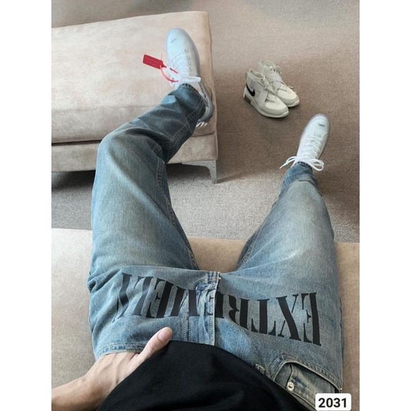 [sale xả kho] Quần bò nam co giãn tốt màu xanh mài in chữ Pon.mens