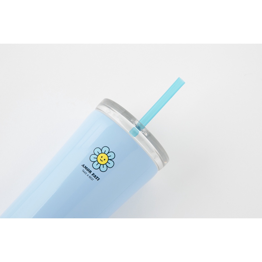 Cốc Nước ARTBOX Hàn Quốc Hình Hoa Cúc Màu Xanh Dương Có Ống Hút 450ml