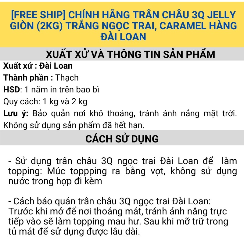 Trân châu 3q  Jelly trắng ngọc trai giòn làm topping trà sữa (1kg) Việt Nam chính hãng  - Cửa hàng thế giới trà sữa