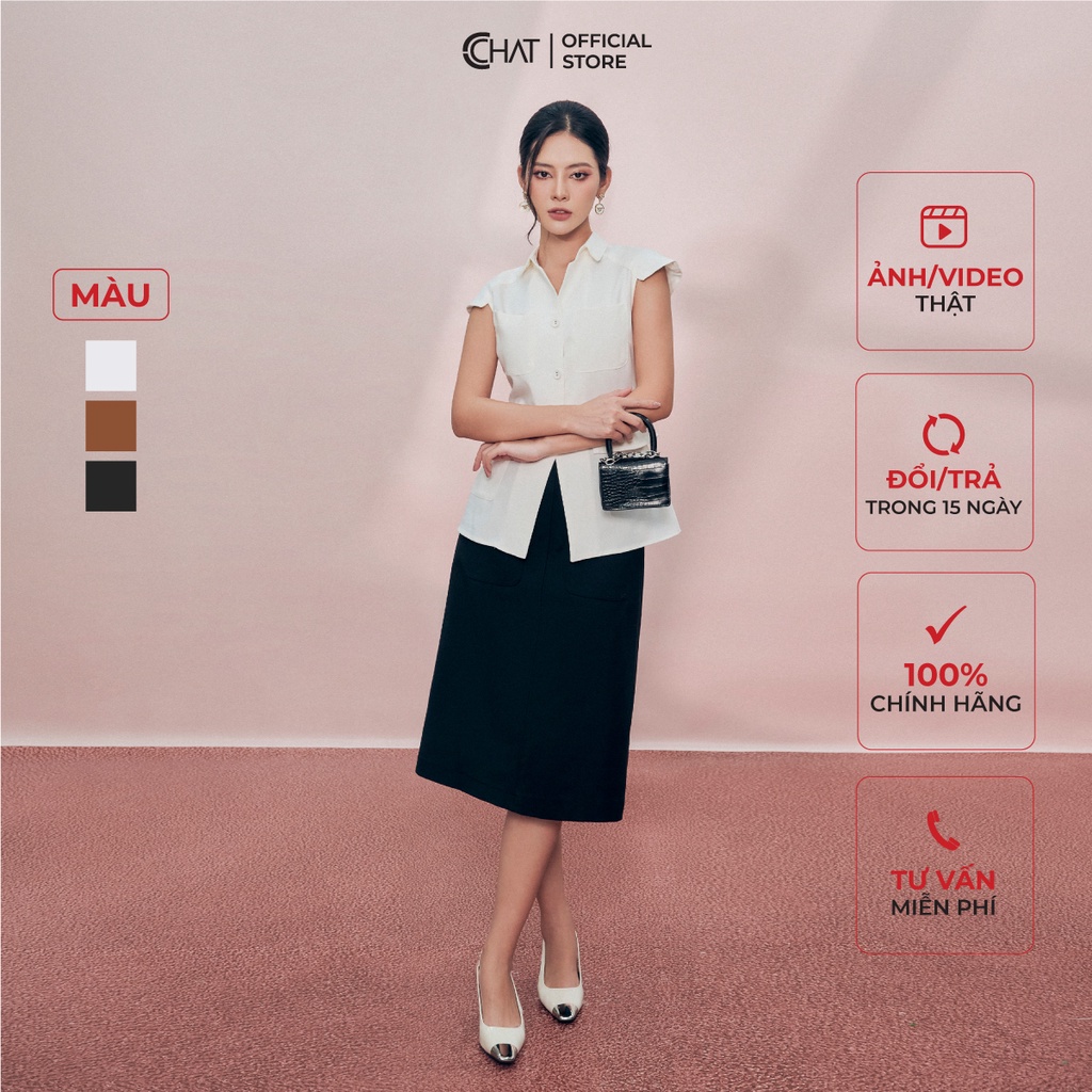 Áo Sơ Mi Nữ 𝐂𝐂𝐇𝐀𝐓 Cổ Đức Bé Hai Túi Trước Chất Tuytsi Cao Cấp 12FNS2014OT