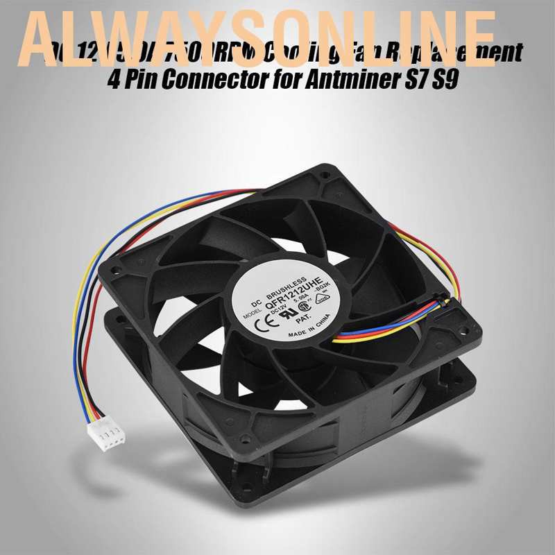 Alwaysonline 7500RPM Mining Cooling Fan Replacement 4-pin 12V 5A For Antminer Bitmain S7 S9