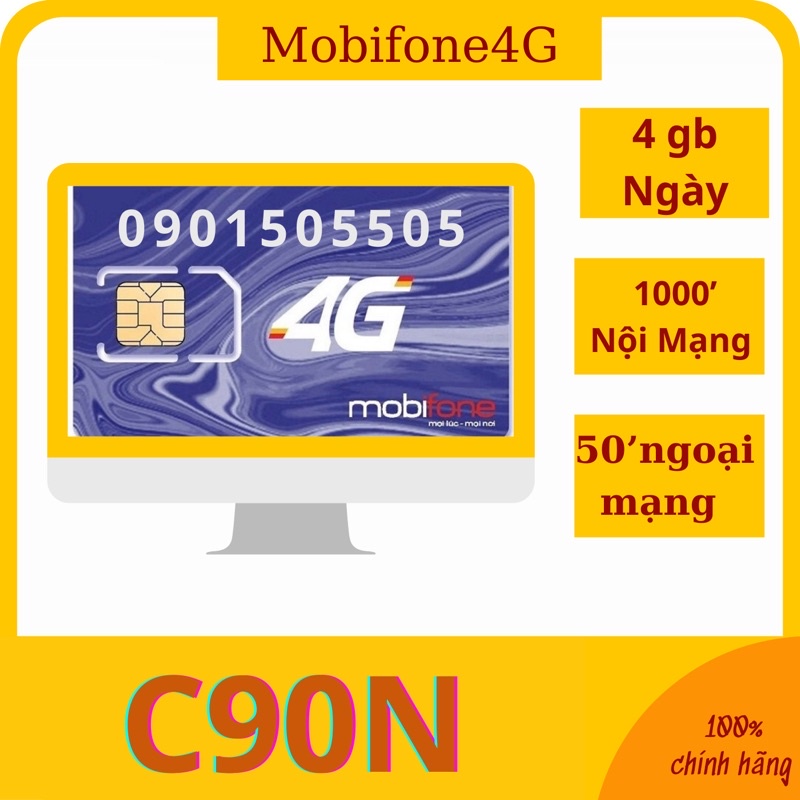 [ C90N ] Sim 4g Mobifone. gói cước nghe gọi và data chỉ 90k/ tháng, sim dùng cả năm.