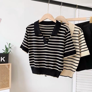 Áo croptop bigsize cổ đức sọc kẻ 60-80kg