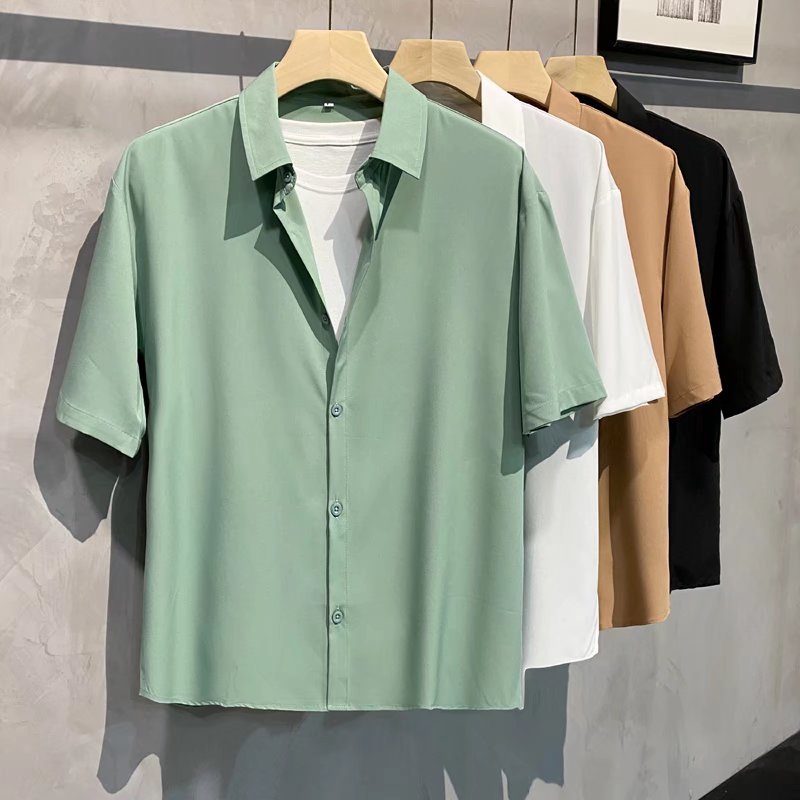Short Sleeve Anti Wrinkle Shirt Solid Color Summer Korean Style High End For Men