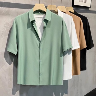 Short Sleeve Anti Wrinkle Shirt Solid Color Summer Korean Style High End For Men