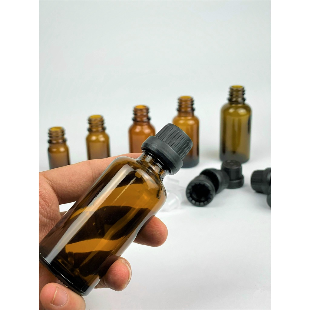 Lọ đựng chiết tinh dầu thủy tinh màu nâu nắp nhựa đen nhỏ giọt dung tích 5ml/10ml/15ml/20ml/30ml/50ml/100ml [Giá sỉ/Lẻ]