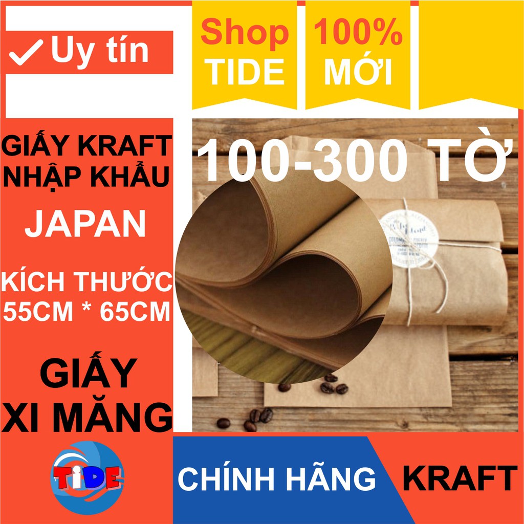 Giấy Kraft màu da bò KT: 65cm x 55cm – Giấy ngoại – Chống thấm nước – Dai chắc – Dùng đóng bọc sản phẩm hàng hóa