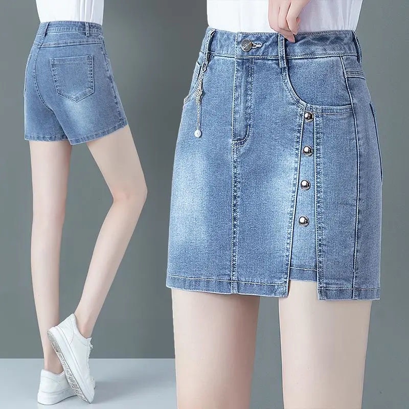 Quần short denim Giả Váy Chữ A Lưng Cao Mẫu Mới 2023 Thời Trang Mùa Hè Cho Nữ