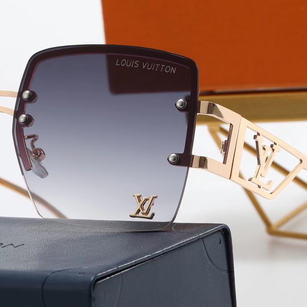 Kính Mát Vuông Chống Tia UV400 Tròng Vàng Phong Cách Cổ Điển Sang Trọng Thời Trang Cho Nữ 2022 LV