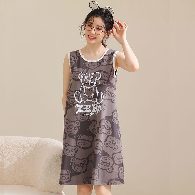 Bộ Đồ Ngủ Mỏng Dáng Rộng Cỡ Lớn In Hoạt Hình Dễ Thương Cho Bạn Gái